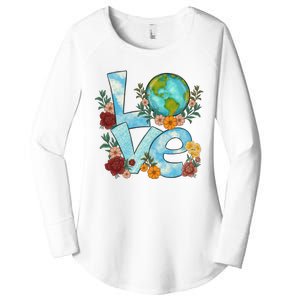 Love Our Planet Floral Earth Day Women's Perfect Tri Tunic Long Sleeve Shirt