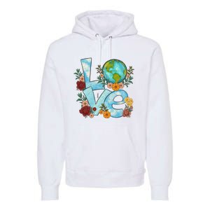 Love Our Planet Floral Earth Day Premium Hoodie