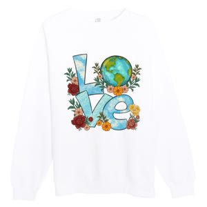 Love Our Planet Floral Earth Day Premium Crewneck Sweatshirt