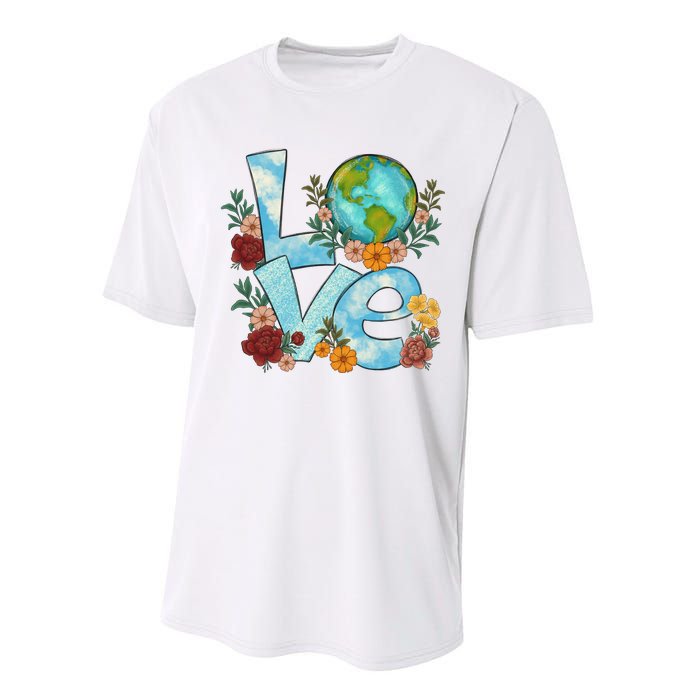 Love Our Planet Floral Earth Day Performance Sprint T-Shirt