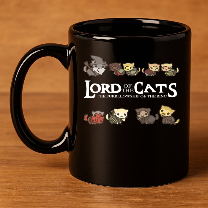 Lord Of The Cats The Furrllowship Of The Ring 11oz C Handle Ceramic Mug