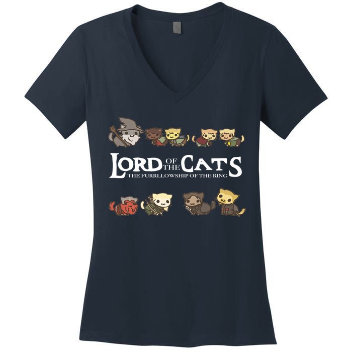 Lord Of The Cats The Furrllowship Of The Ring Women's V-Neck T-Shirt