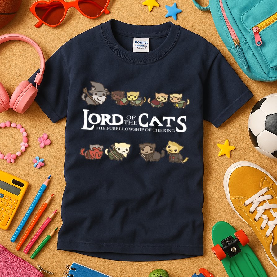 Lord Of The Cats The Furrllowship Of The Ring Kids T-Shirt