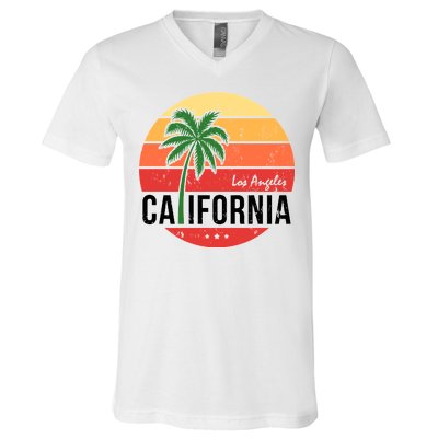 Los Angeles California Retro Circle V-Neck T-Shirt