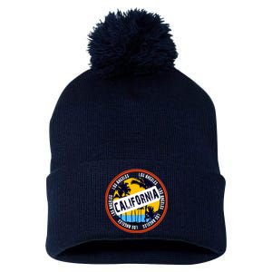 Los Angeles California Retro Circle LA Pom Pom 12in Knit Beanie