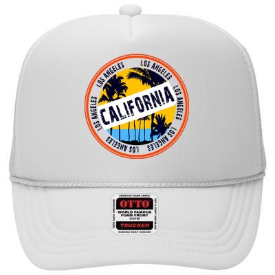 Los Angeles California Retro Circle LA High Crown Mesh Back Trucker Hat