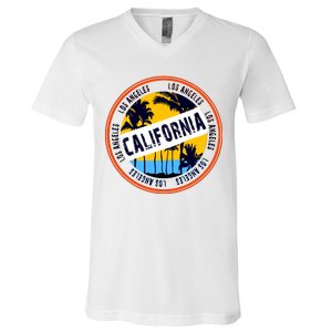 Los Angeles California Retro Circle LA V-Neck T-Shirt