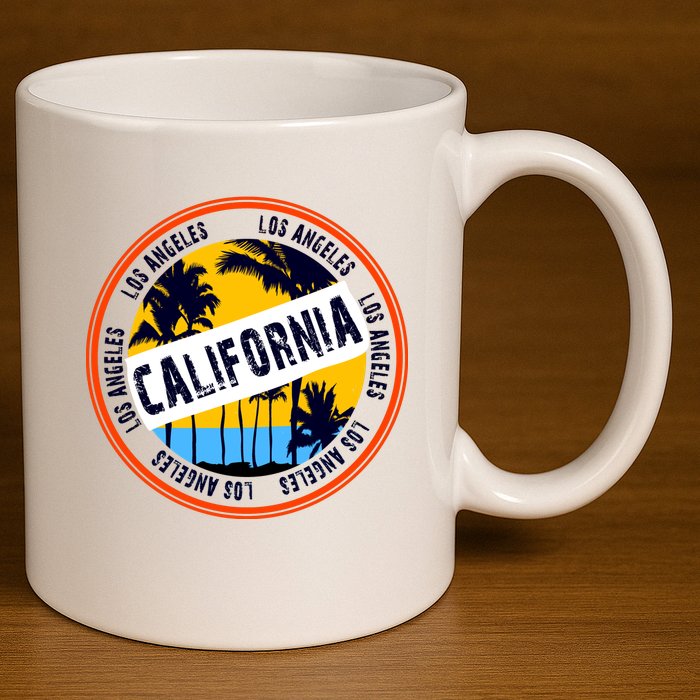 Los Angeles California Retro Circle LA 11oz C Handle Ceramic Mug