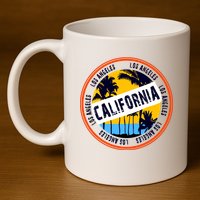 Los Angeles California Retro Circle LA 11oz C Handle Ceramic Mug