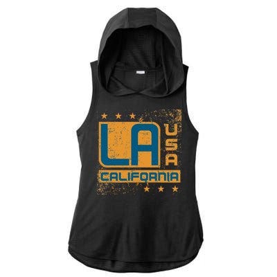 Los Angeles California Vintage Style LA Ladies PosiCharge Tri-Blend Wicking Draft Hoodie Tank