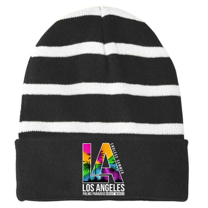 Los Angeles Endless Summer Striped Beanie with Solid Band