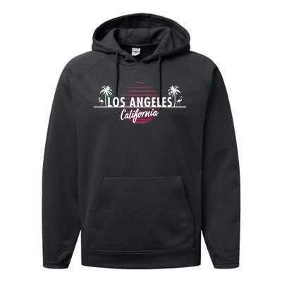 Los Angeles Retro Palm Trees Performance Fleece Hoodie