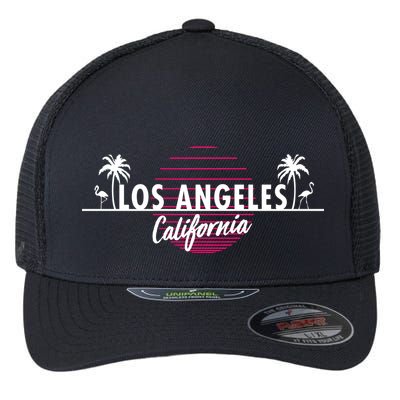 Los Angeles Retro Palm Trees Flexfit Unipanel Trucker Cap