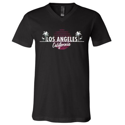 Los Angeles Retro Palm Trees V-Neck T-Shirt