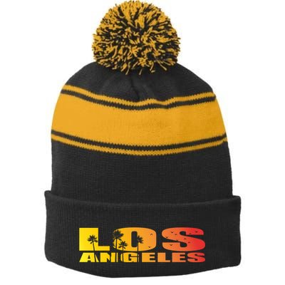 Los Angeles Retro Sunset Stripe Pom Pom Beanie
