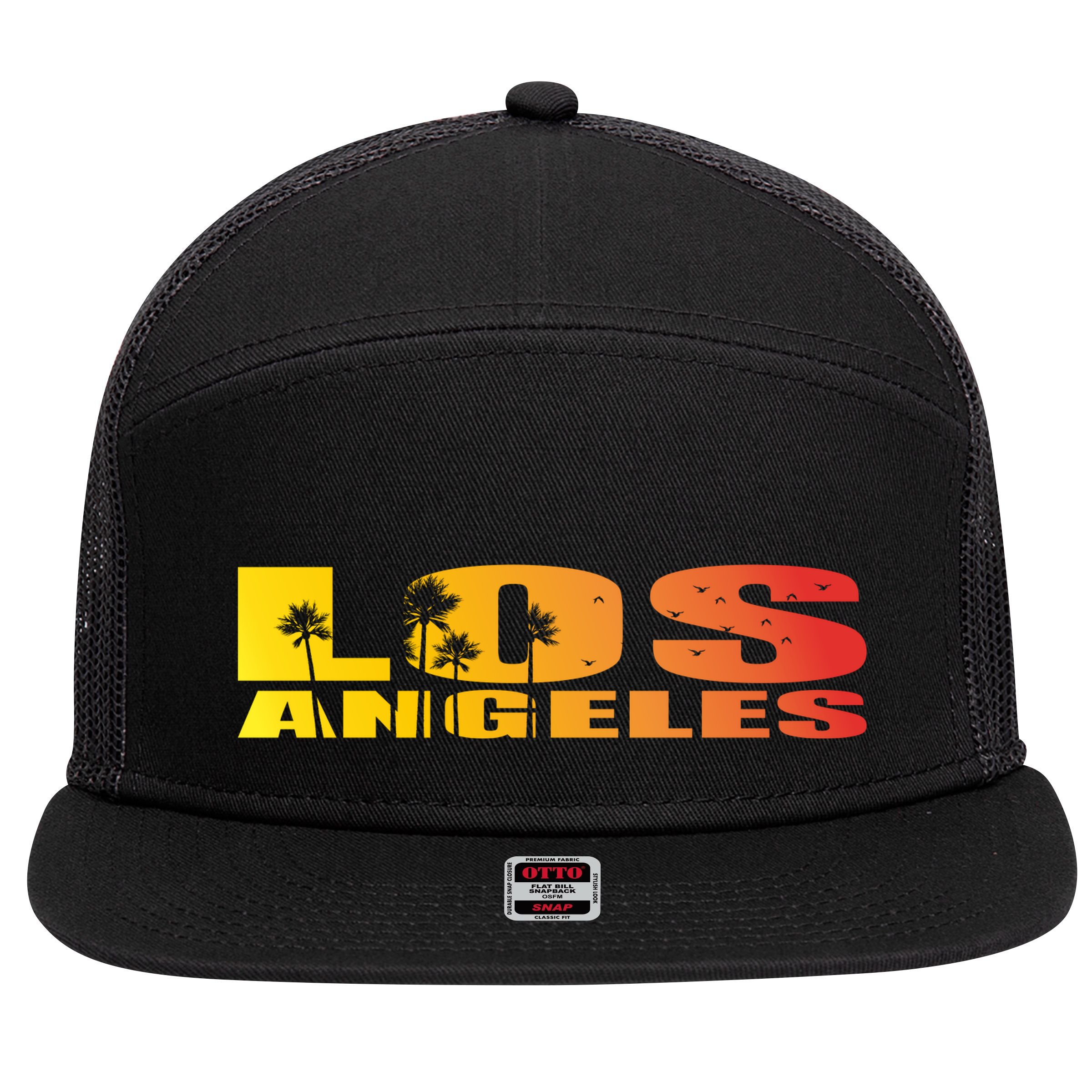 Los Angeles Retro Sunset 7 Panel Mesh Trucker Snapback Hat