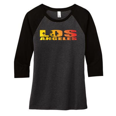 Los Angeles Retro Sunset Women's Tri-Blend 3/4-Sleeve Raglan Shirt