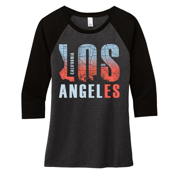 Los Angeles Vintage Emblem Women's Tri-Blend 3/4-Sleeve Raglan Shirt