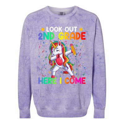 Look Out Second Grade Here I Come Unicorn Dabbing 2Nd Grader Cool Gift Colorblast Crewneck Sweatshirt