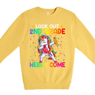 Look Out Second Grade Here I Come Unicorn Dabbing 2Nd Grader Cool Gift Premium Crewneck Sweatshirt