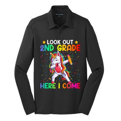 Look Out Second Grade Here I Come Unicorn Dabbing 2Nd Grader Cool Gift Silk Touch Performance Long Sleeve Polo