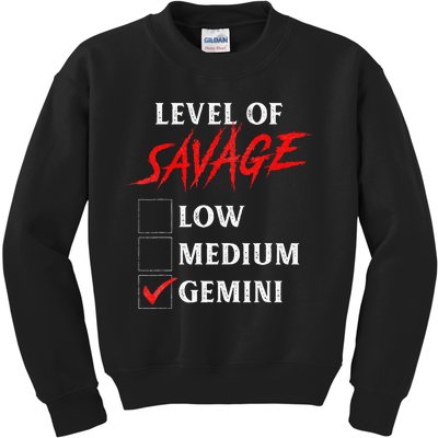 Level Of Savage Gemini Funny Zodiac Queen King Girl Kids Sweatshirt