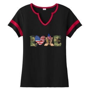 Love Our Soldiers, US Troops Ladies Halftime Notch Neck Tee