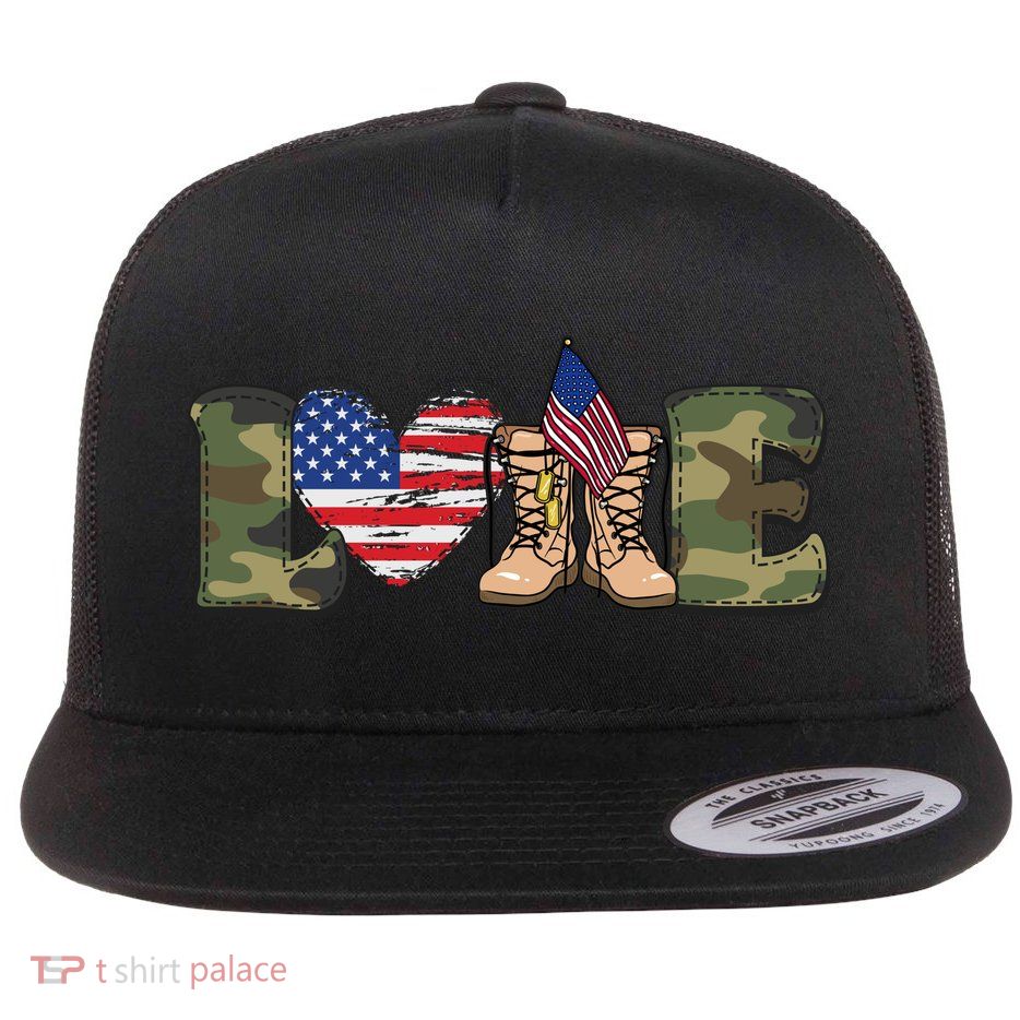 Love Our Soldiers, US Troops Flat Bill Trucker Hat
