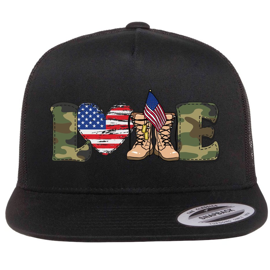 Love Our Soldiers, US Troops Flat Bill Trucker Hat