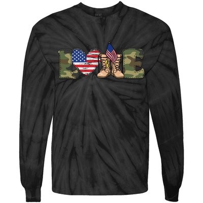 Love Our Soldiers, US Troops Tie-Dye Long Sleeve Shirt