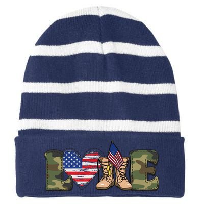 Love Our Soldiers, US Troops Striped Beanie with Solid Band