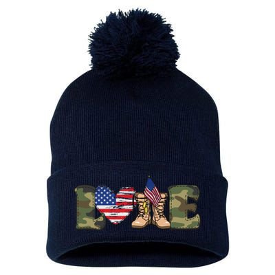 Love Our Soldiers, US Troops Pom Pom 12in Knit Beanie