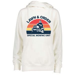 Lawn Order Special Mowing Unit Funny Mower Gardening Dad Womens Funnel Neck Pullover Hood