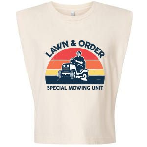 Lawn Order Special Mowing Unit Funny Mower Gardening Dad Garment-Dyed Women's Muscle Tee