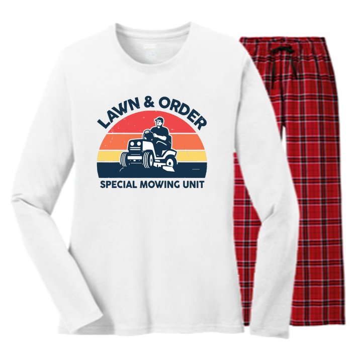 Lawn Order Special Mowing Unit Funny Mower Gardening Dad Women's Long Sleeve Flannel Pajama Set 