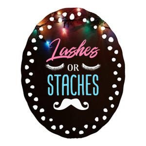 Lashes Or Staches Gender Reveal Party Supplies Ceramic Oval Ornament