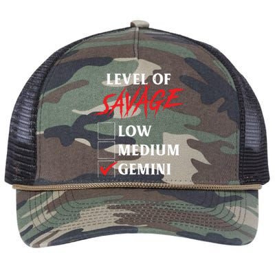 Level Of Savage Gemini Funny Zodiac Queen King Girl Retro Rope Trucker Hat Cap