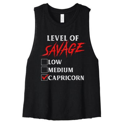 Level Of Savage Capricorn Funny Zodiac Queen King Man Women's Racerback Cropped Tank