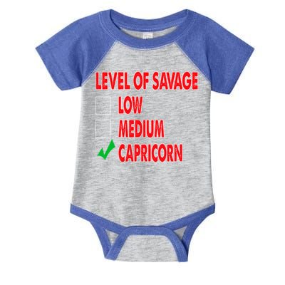 Level Of Savage Capricorn Astrology Meaningful Gift Infant Baby Jersey Bodysuit