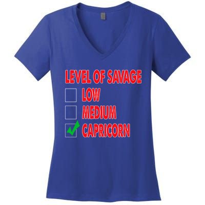 Level Of Savage Capricorn Astrology Meaningful Gift Women's V-Neck T-Shirt