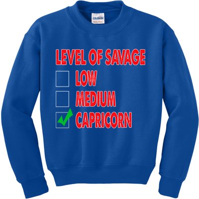 Level Of Savage Capricorn Astrology Meaningful Gift Kids Sweatshirt