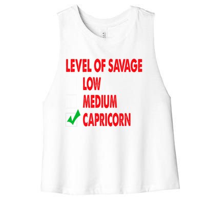 Level Of Savage Capricorn Astrology Meaningful Gift Women's Racerback Cropped Tank