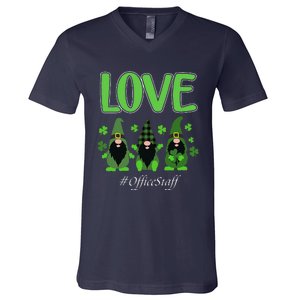 Love Office Staff Gnome Shamrock Saint Patrick's Day V-Neck T-Shirt