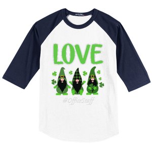 Love Office Staff Gnome Shamrock Saint Patrick's Day Baseball Sleeve Shirt