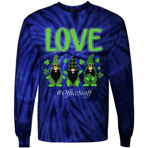 Love Office Staff Gnome Shamrock Saint Patrick's Day Tie-Dye Long Sleeve Shirt