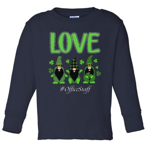 Love Office Staff Gnome Shamrock Saint Patrick's Day Toddler Long Sleeve Shirt