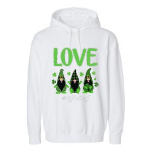 Love Office Staff Gnome Shamrock Saint Patrick's Day Garment-Dyed Fleece Hoodie