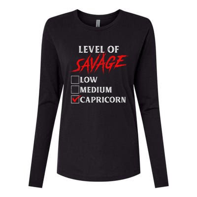 Level Of Savage Capricorn Funny Zodiac Queen King Womens Cotton Relaxed Long Sleeve T-Shirt