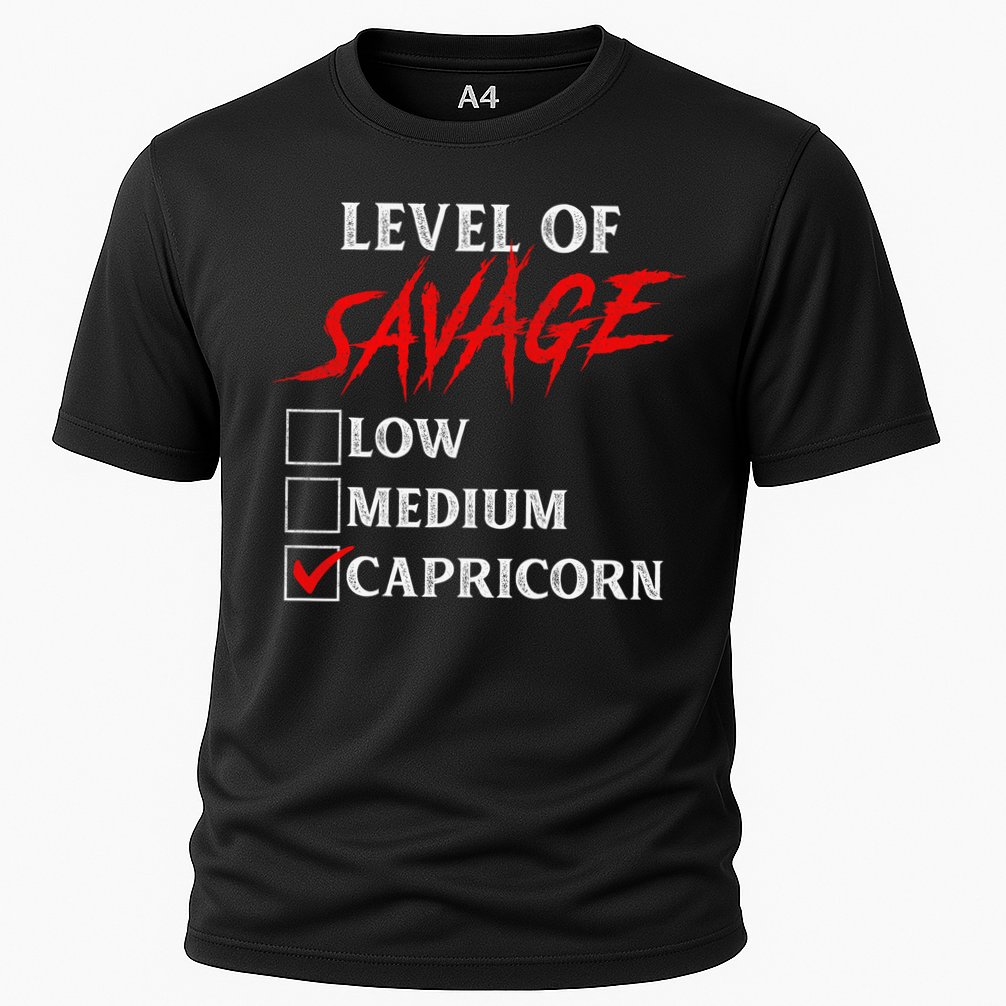 Level Of Savage Capricorn Funny Zodiac Queen King Cooling Performance Crew T-Shirt