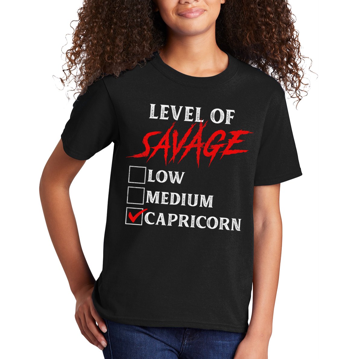 Level Of Savage Capricorn Funny Zodiac Queen King Kids T-Shirt